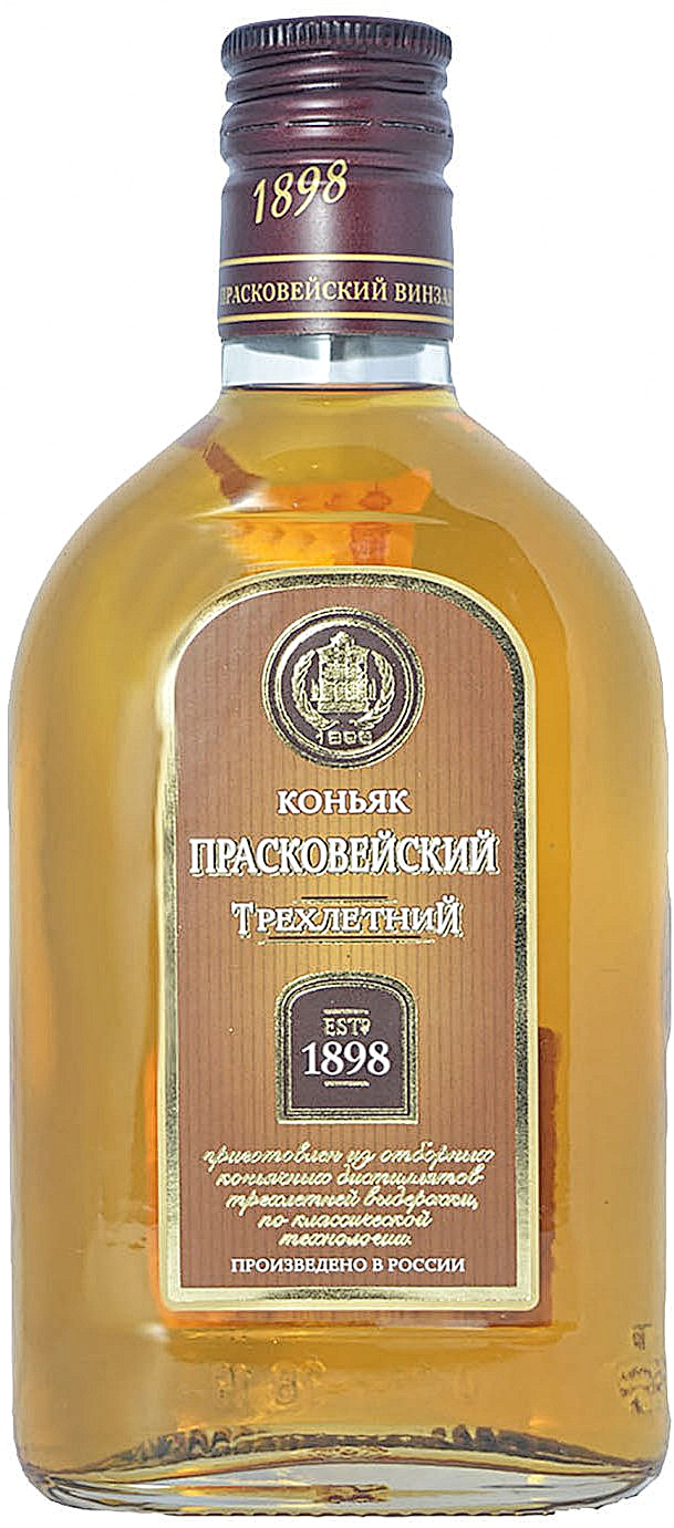 Коньяк Прасковейский Три Звездочки (Cognac Praskoveysky) 3 года 0,25л Крепость 40% фляга