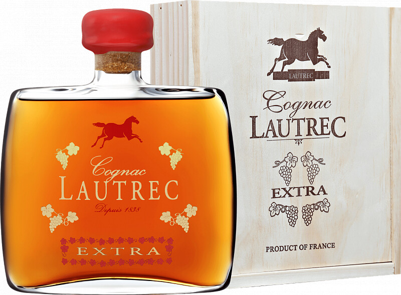 Коньяк Лотрек Гранд Шампань Экстра (Cognac LautrecExtra) 10 лет 0,7л 40% в дерев/коробке