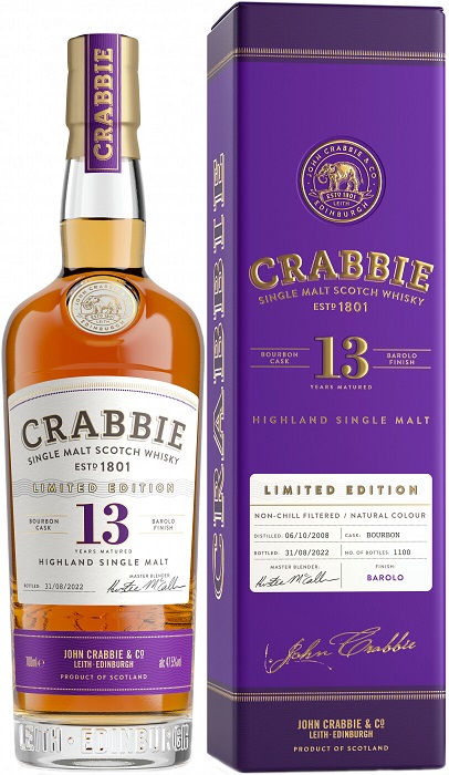 Виски Крабби Сингл Молт Бароло (Crabbie Single Malt) 13 лет 0,7л 47,5% в подарочной коробке