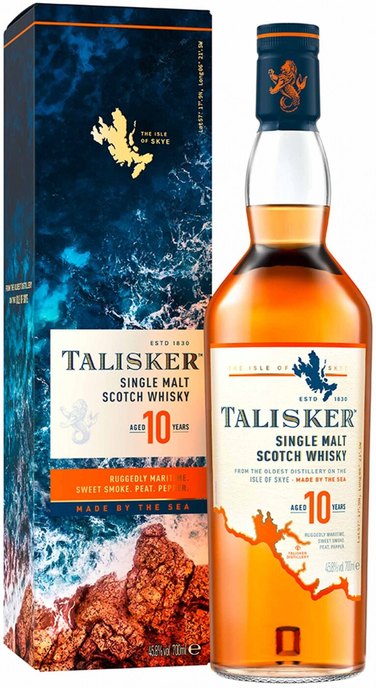 Виски Талискер (Talisker) 10 лет 0,75л Крепость 45,8% в подарочной коробке