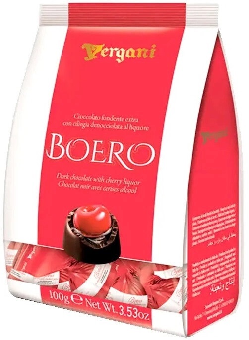 Конфеты шоколадные Vergani Боэро с Вишней в Ликере 100гр