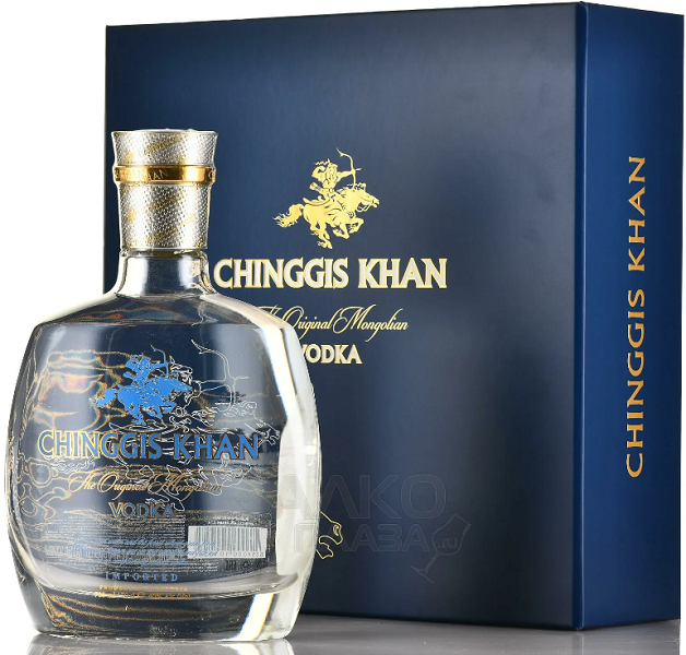 Водка Чингис Хан (Chinggis Khan) 1л Крепость 40% фляга в подарочной коробке