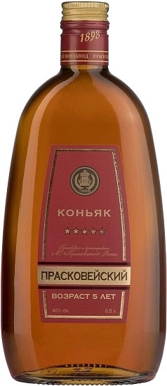 Коньяк Прасковейский Пять Звездочек (Cognac Praskoveysky) 5 лет 0,5л крепость 40% бутылка фляга