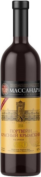 Вино ликерное Портвейн Массандра Крымский красный (Massandra) 0,75л крепость 17,5%