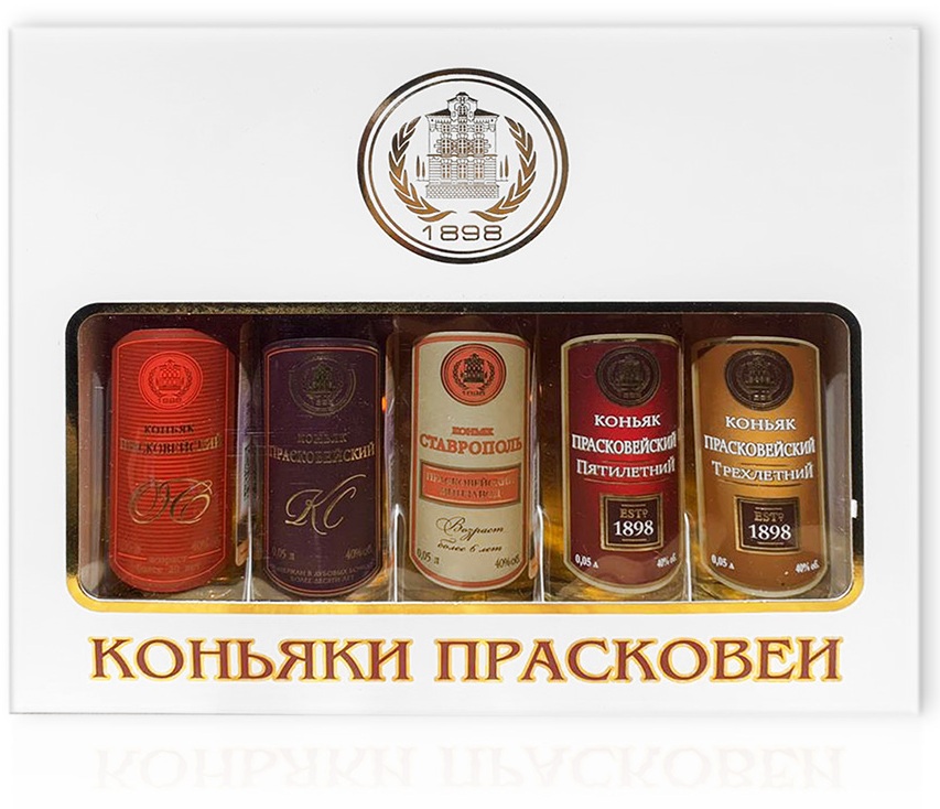 Коньяк Прасковейский Золотая коллекция (Praskoveysky Golden Collection) набор 5 шт -50 мл в коробке