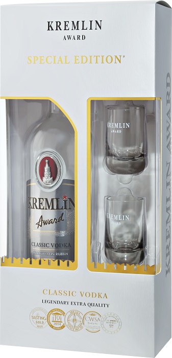 Водка Кремлин Эворд Классик (Vodka Kremlin Award Classic) 0,7л  Крепость 40%  набор с стопками 