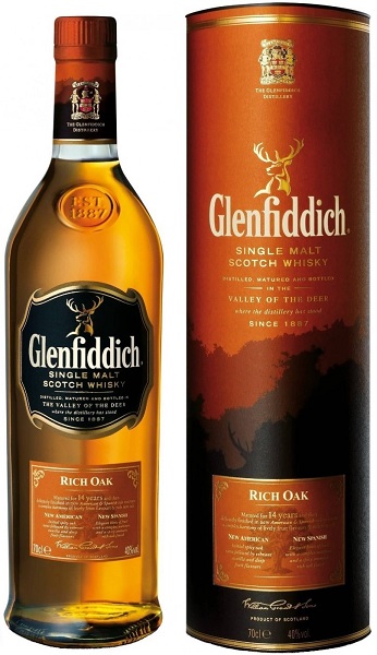 Виски Гленфиддик Рич Оук (Whiskey Glenfiddich Rich Oak) 14 лет 0,7л Крепость 40% в тубе