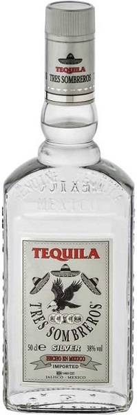 Текила Трес Сомбрерос Серебряная (Tequila Tres Sombreros Silver) 0,7л Крепость 38%