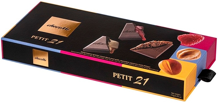 PT21301 Шоколад ChocoMe ассорти из 3-x видов Petit малина, манго, ореховый пралине 115 гр