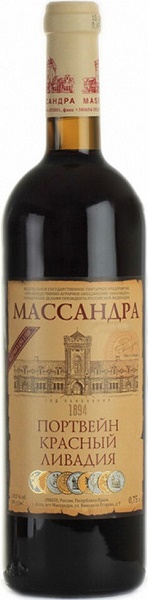 Вино Массандра Портвейн красный Ливадия (Massandra Port red Livadia) красное сладкое 0,75л 18,5%