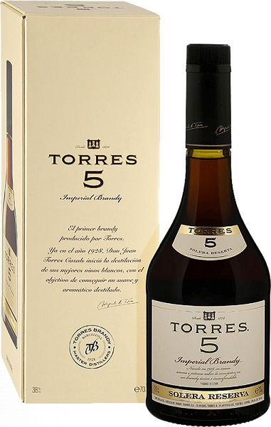 Бренди Торрес 5 Солера Резерва 5 лет (Torres 5 Solera Reserva) 0,7л 38% в подарочной коробке