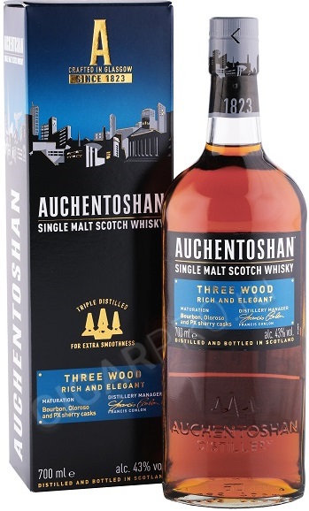 Виски Акентошен Три Вуд (Auchentoshan Three Wood) 7 лет 0,7л Крепость 43% в подарочной коробке